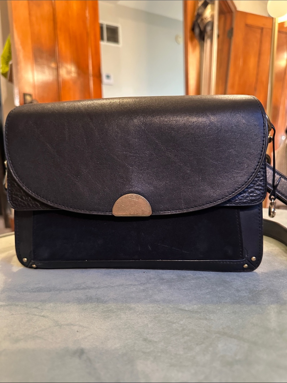 Coach black Leather Crossbody Bag with Brass 'C' Charm